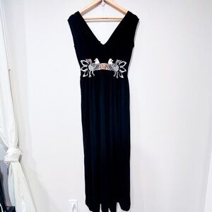 PAOLA FRANI Black maxi dress with‎ sequin birds